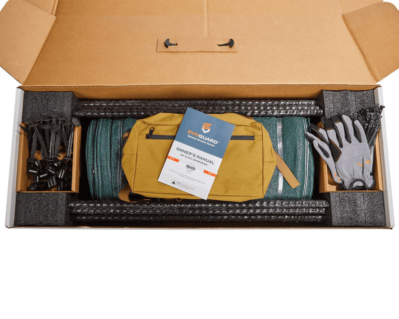 Load image into Gallery viewer, Contents in a box of green evoguard extreme weather product